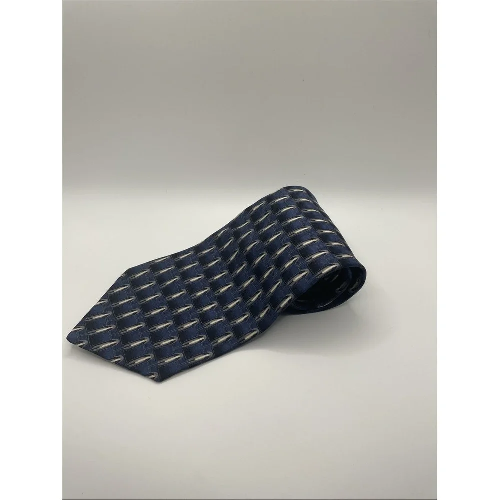 GIANFRANCO RUFFINI ITALY Men's Designer 100% Fine Silk Woven Neck Tie Blue/Ivory